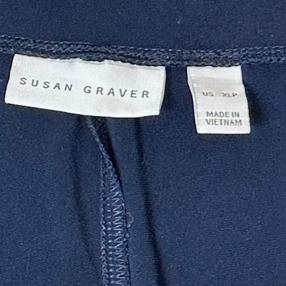 Susan Graver Liquid Knit Wide Leg Pants Navy Petite XL Pull On Trousers Pockets - Picture 3 of 7